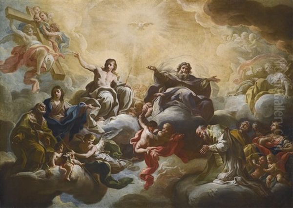 The Virgin Presenting Saint Nicholas To The Holy Trinity Oil Painting by Corrado Giaquinto