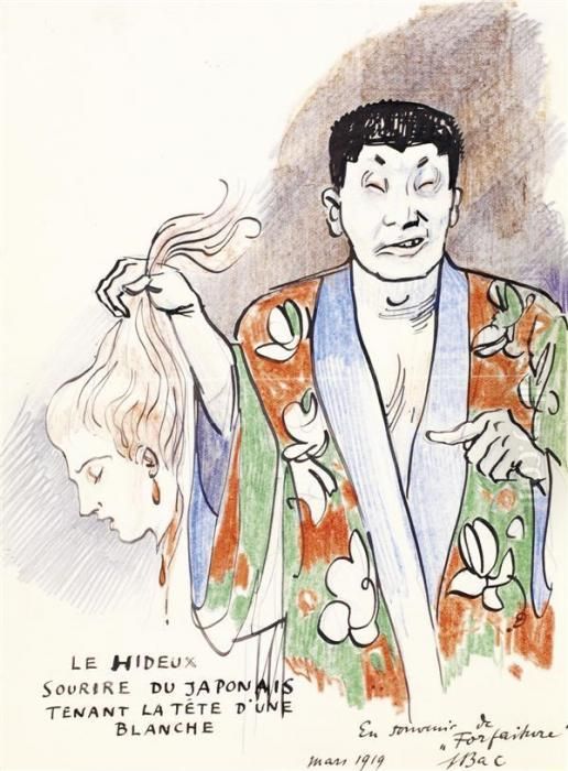 Le Hideux Sourire Du Japonais Tenant La Tete D'une Blanche Oil Painting by Ferdinand Bac