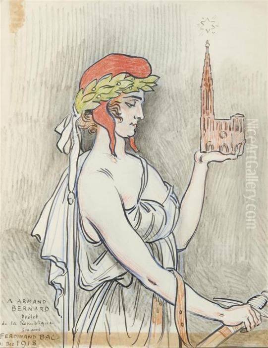 La Republique Tenant La Cathedrale De Strasbourg Oil Painting by Ferdinand Bac