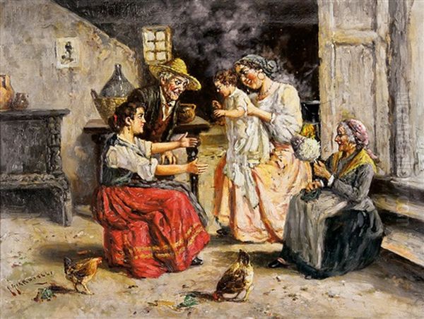 Scena Di Vita Familiare Oil Painting by Giuseppe Giardiello