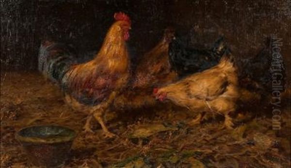 Hens In A Yard Oil Painting by Giuseppe Giardiello
