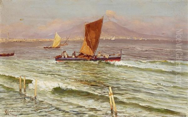 Auslaufendes Fischerboot Vor Neapel Oil Painting by Giuseppe Giardiello