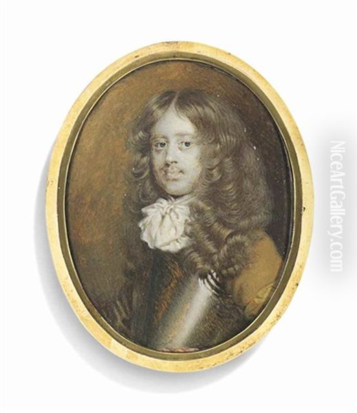 William Alington, 3rd Baron Alington (b. Before 1641 - 1685), In Silver Breastplate Over Buff Coat And White Cravat Oil Painting by Richard (Dwarf Gibson) Gibson