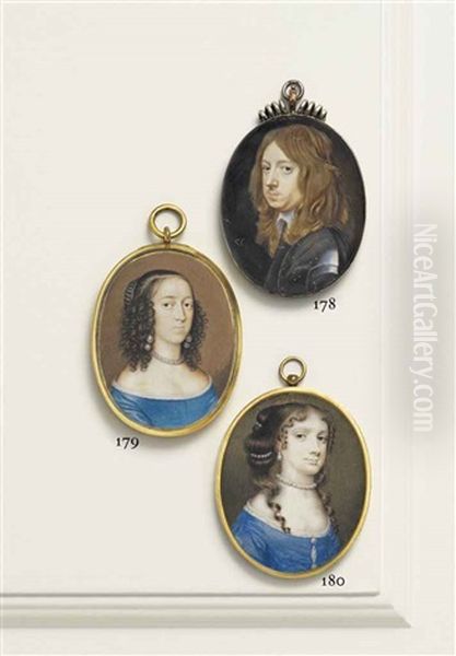 Anne, Duchess Of York, Nee Hyde (1637-1671), In White Silk-trimmed Blue Dress, Pearl Necklace, Drop-pearl Earring, Strands Of Pearls In Her Upswept... Oil Painting by Richard (Dwarf Gibson) Gibson