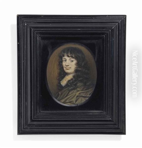 Sir William Temple, 1st Baronet (1628-1699), Wearing A Brown Cloak And White Lawn Collar, With Curled Hair And Moustache Oil Painting by Richard (Dwarf Gibson) Gibson