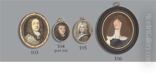 A Young Gentleman, In Armour, White Lawn Collar (+ Rachel, Countess Of Middlesex In Lace-bordered Off-the-shoulder Yellow Dress; 2 Works) Oil Painting by Richard (Dwarf Gibson) Gibson