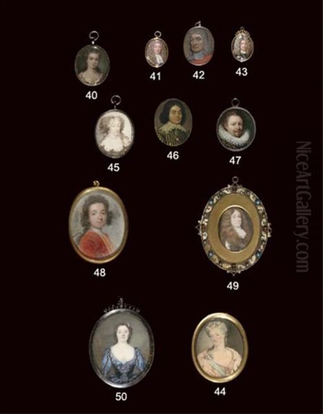 A Young Gentleman, In Gilt-studded Armour, Lace Cravat, Long Curling Hair Oil Painting by Richard (Dwarf Gibson) Gibson