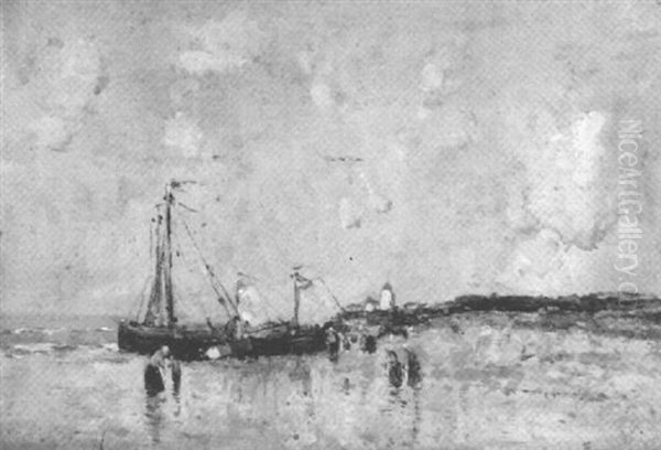 Landing The Catch, Katewijk Oil Painting by William Alfred Gibson