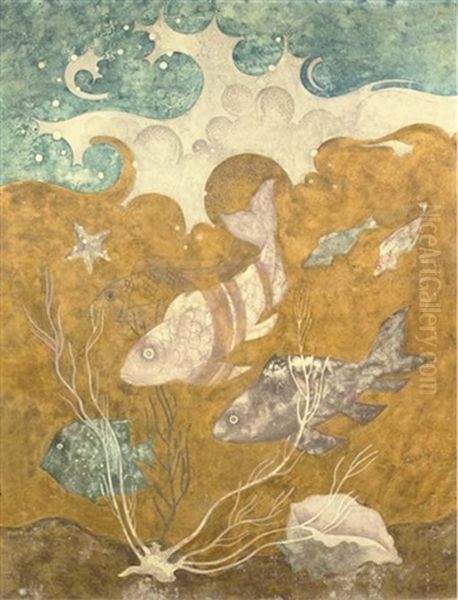 Fishes Underwater Oil Painting by Jaap Gidding