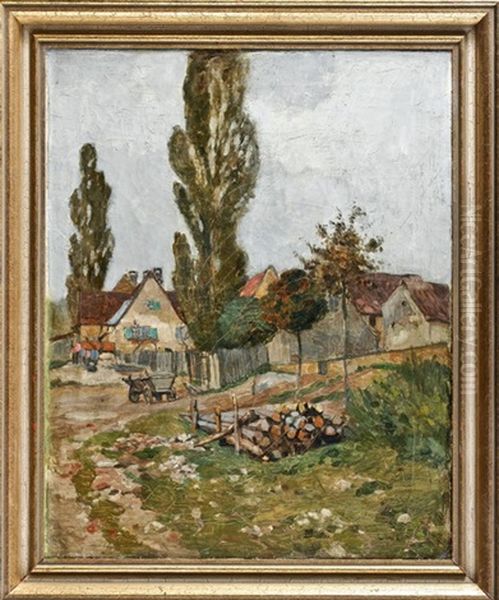 Dorfansicht Mit Leiterwagen Oil Painting by Heinrich Giebel