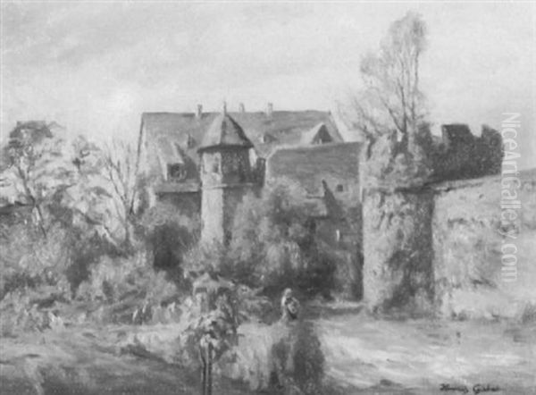 Der Oberhof In Budingen Oil Painting by Heinrich Giebel