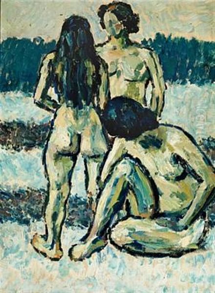 Tre Modeller (three Women) Oil Painting by Harald Giersing