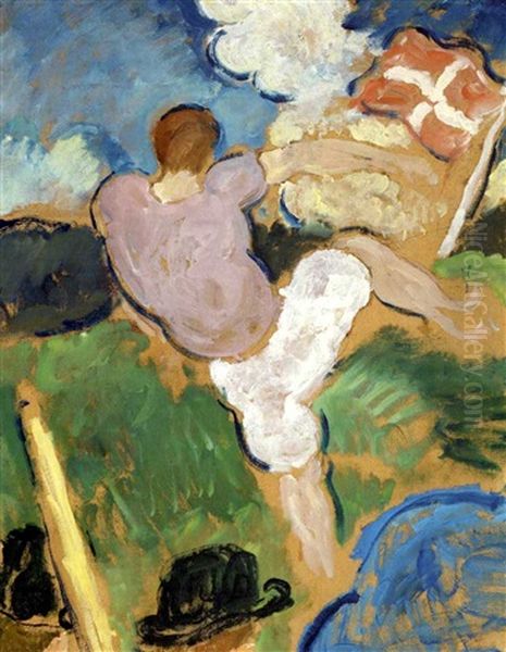 Fodboldspiller. Landskamp Oil Painting by Harald Giersing