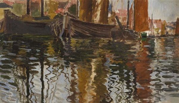 Fischerboote Im Hafen (von Chioggia?) Oil Painting by Max Eduard Giese
