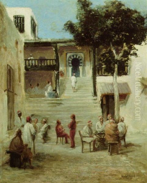 Cafe Des Nattes, Sidi Bou Said Oil Painting by Leon Giffard