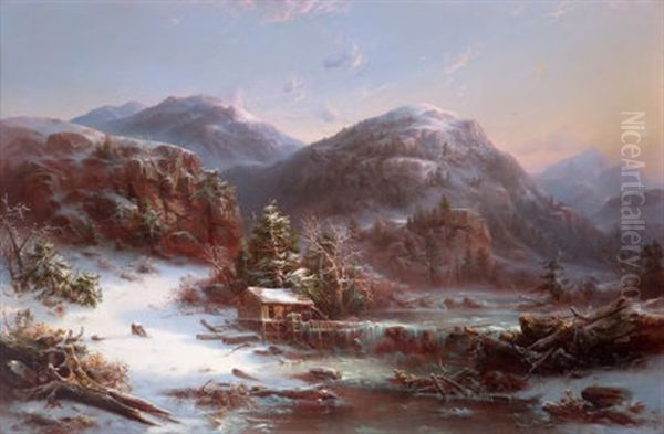 Winter In The Mountains (winter In The Adirondacks) Oil Painting by Regis Francois Gignoux