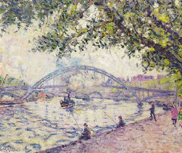 View Of The Seine, Paris Oil Painting by Clarence Montfort Gihon
