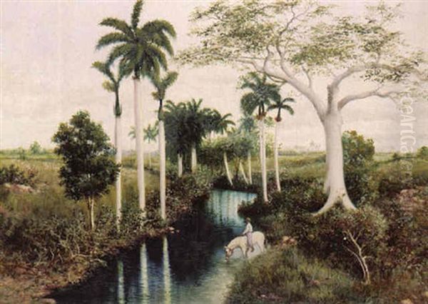 Paisaje Con Campesino Oil Painting by Juan Gil Garca