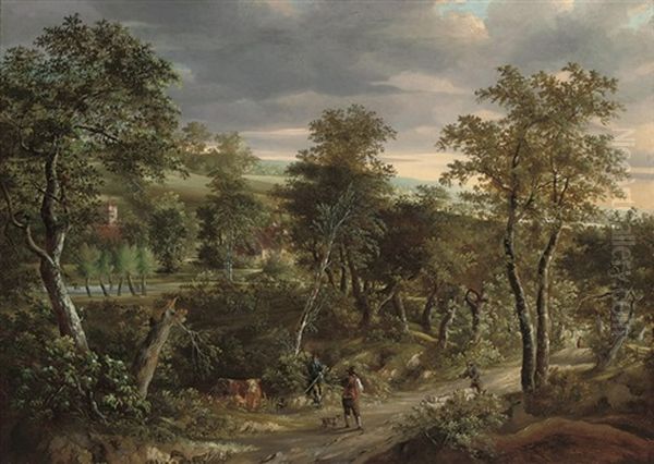 Figures And Animals In A Rural Landscape Oil Painting by Joseph Francis Gilbert