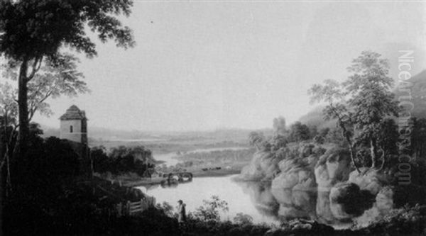 Village On The Edge Of A Vale Oil Painting by Joseph Francis Gilbert