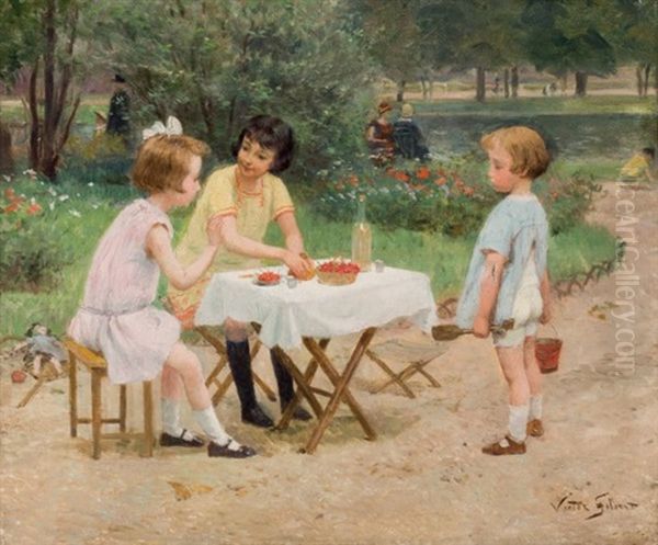Ninos Jugando En El Parque Oil Painting by Victor Gabriel Gilbert