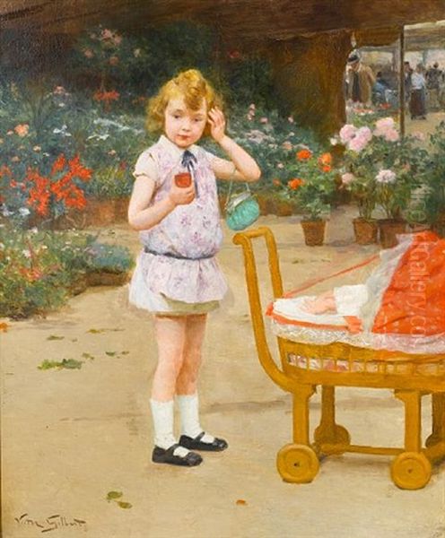Looking After Baby Oil Painting by Victor Gabriel Gilbert