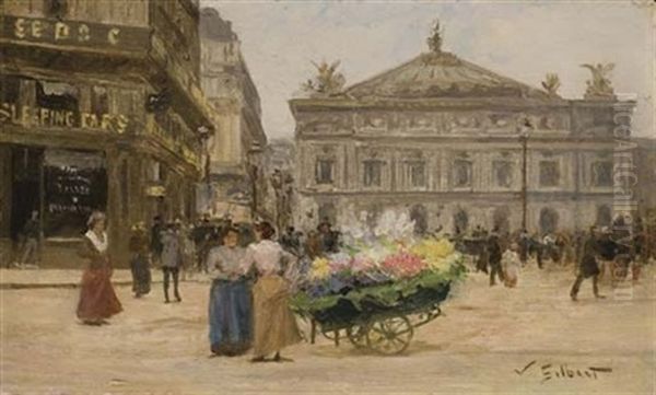 Marchande De Fleurs, Place De L'opera Oil Painting by Victor Gabriel Gilbert
