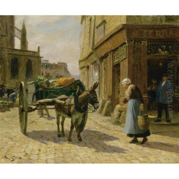 The Grocer At Les Halles, Paris Oil Painting by Victor Gabriel Gilbert