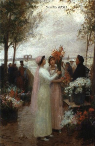 Marchande De Fleurs Oil Painting by Victor Gabriel Gilbert