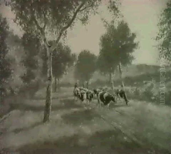 Kuhe Auf Dem Heimweg Oil Painting by Max Gildemeister