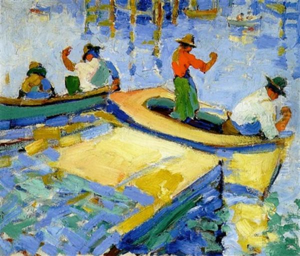 Italian Fishermen In Belvedere Cove Oil Painting by Selden Connor Gile
