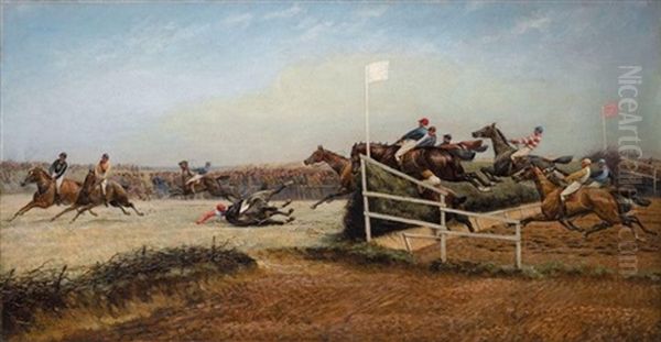 The Canal Turn, The Grand National Steeplechase, Aintree, England Oil Painting by Geoffrey Douglas Giles