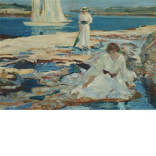 A Quiet Afternoon Along The Shore Oil Painting by Howard Everett Giles