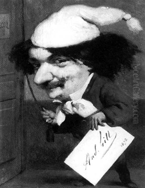 Autoportrait A La Carte De Visite Oil Painting by Andre Gill