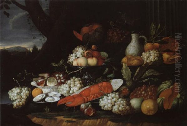 Stilleben Mit Fruchten, Austern, Und Hummer Oil Painting by Jan Pauwel Gillemans The Elder