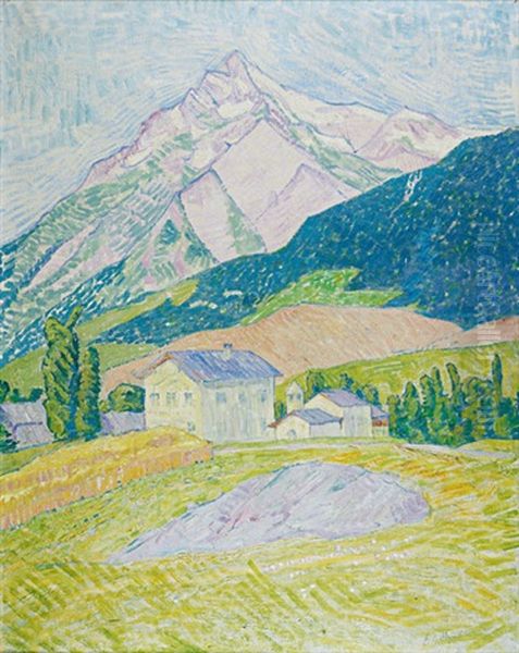 Le Prabe Et Le Haut De Cry Vus De Saviese (+ Une Femme
Dans Les Champs, Sketch; Verso) Oil Painting by Eugene Gilliard