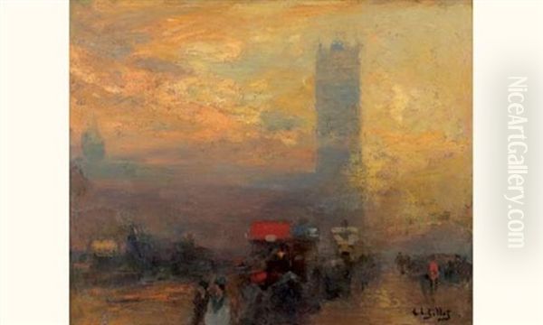 Coucher De Soleil Sur Londres Oil Painting by Eugene Louis Gillot
