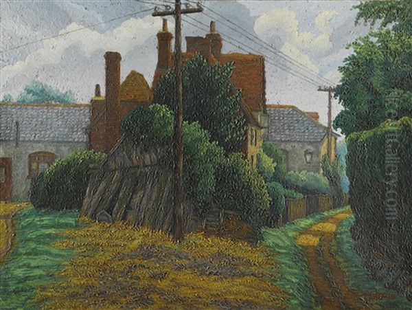 Cottages At Shipley Oil Painting by Charles Ginner