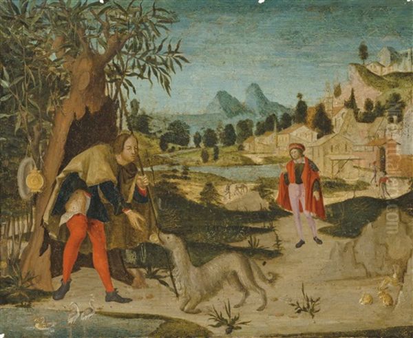 Saint Roch In A Landscape, A Town Beyond Oil Painting by Niccolo II Giolfino