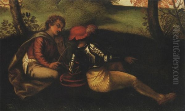 Soldat Et Musicien Assis Dans Un Paysage Oil Painting by Giorgione