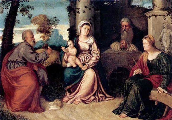 Madonna And The Christ Child In A Garden Oil Painting by Giorgione