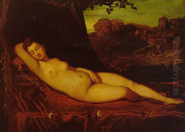 Venus Reclining In An Extensive Wooded Landscape Oil Painting by Giorgione