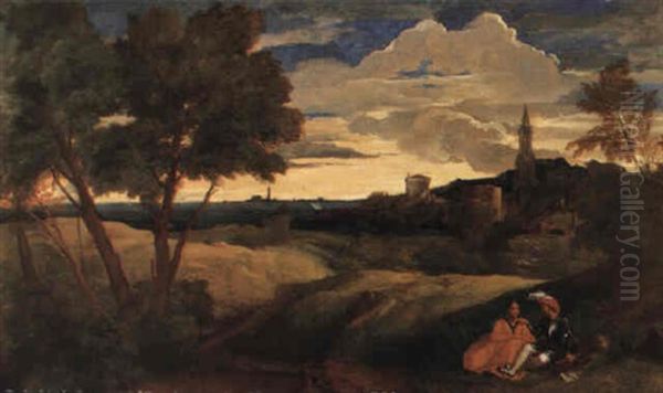 Landscape With A Pair Of Lovers Oil Painting by Giorgione