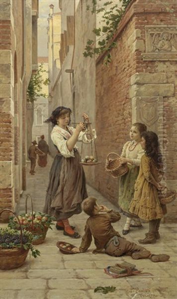 Apple Sellers Oil Painting by Antonio Paoletti