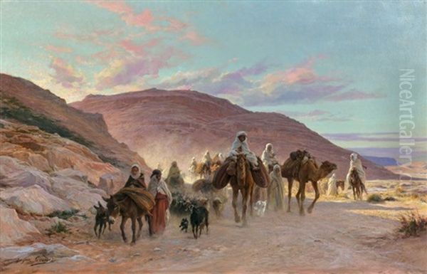 Une Caravane Dans Le Desert Oil Painting by Eugene Alexis Girardet