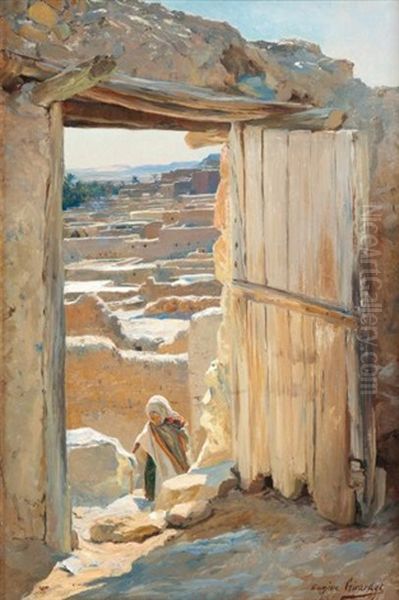 Porte Ouverte Sur Bou Saada Oil Painting by Eugene Alexis Girardet