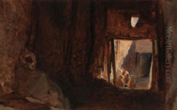 Interieur De Maison Saharienne Oil Painting by Eugene Alexis Girardet