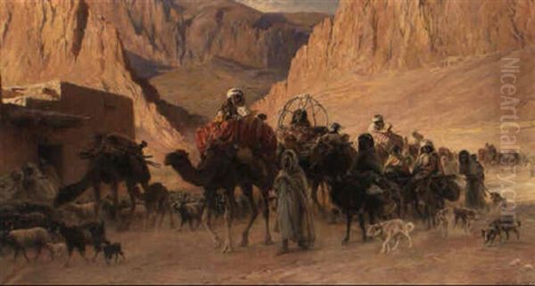 Arab Caravan In The Desert Oil Painting by Eugene Alexis Girardet