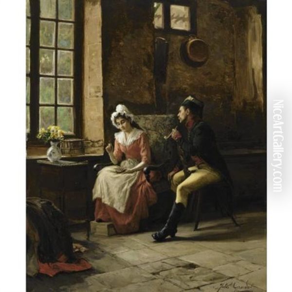 Feeding The Birds Oil Painting by Jules Girardet