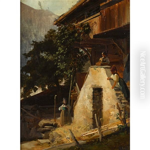 Maison De Paysans Au Steiner Oil Painting by Karl Girardet